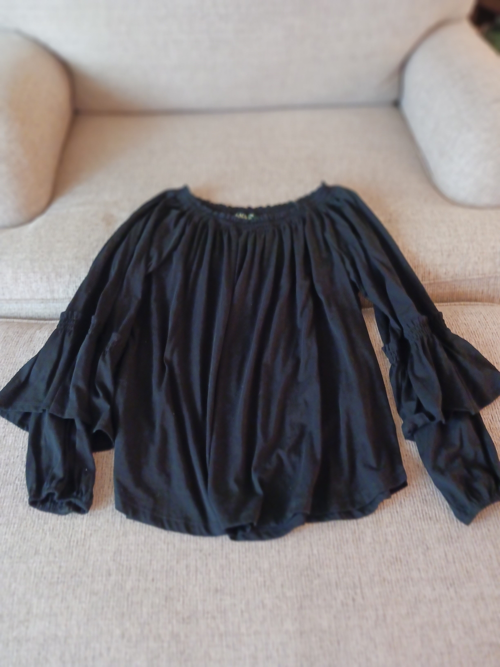 Ralph Lauren Black Off-Shoulder Ruffle Sleeve Blouse